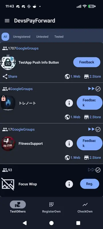 Liste des apps